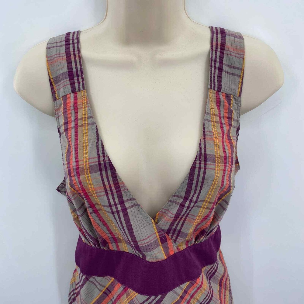 Patagonia Sun Dress Womens 14 Purple Plaid Polyester Organic Cotton Tie back - Picture 3 of 8
